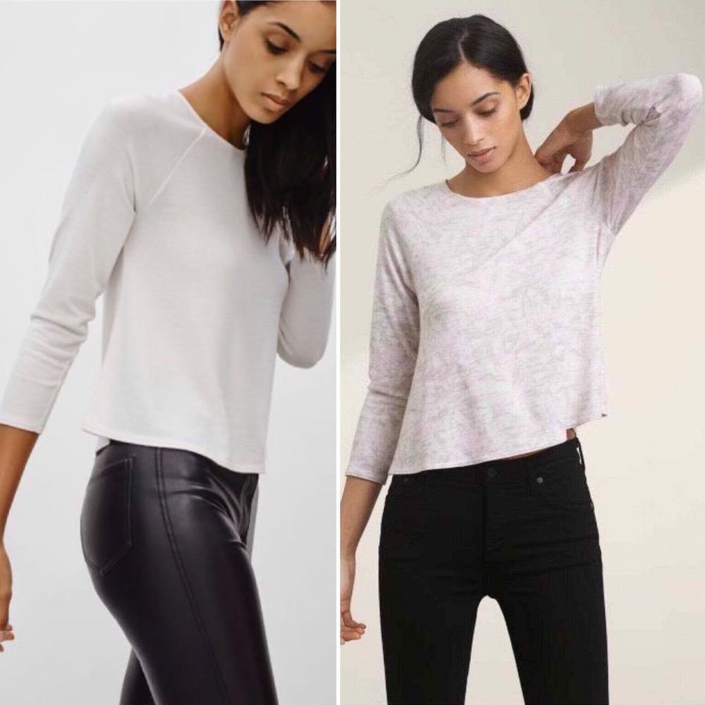 Aritzia Wilfred Free Brauw  T-Shirt Cream Floral Print 3/4 Sleeve Top